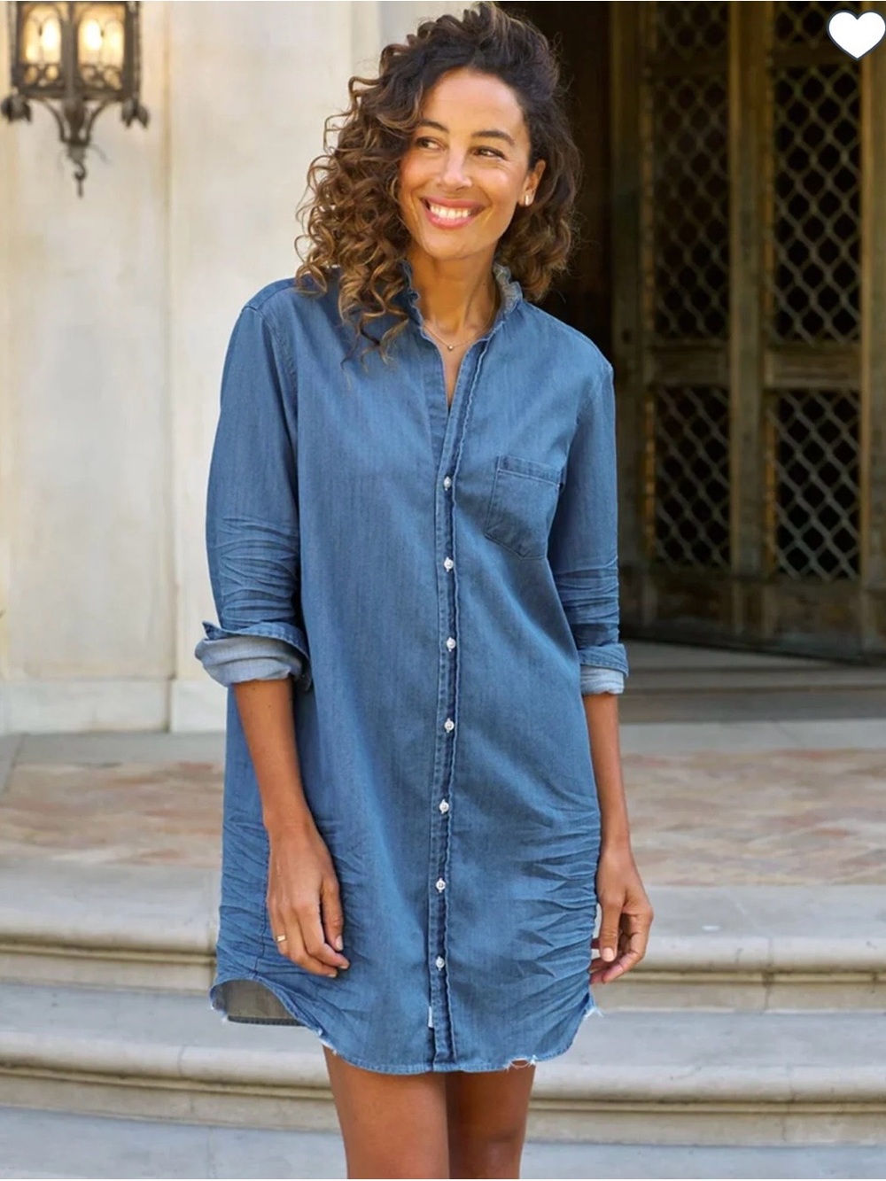 Frank & Eileen Ruffle Mary Denim Shirtdress Women's Medium Stonewash Indigo Mini
